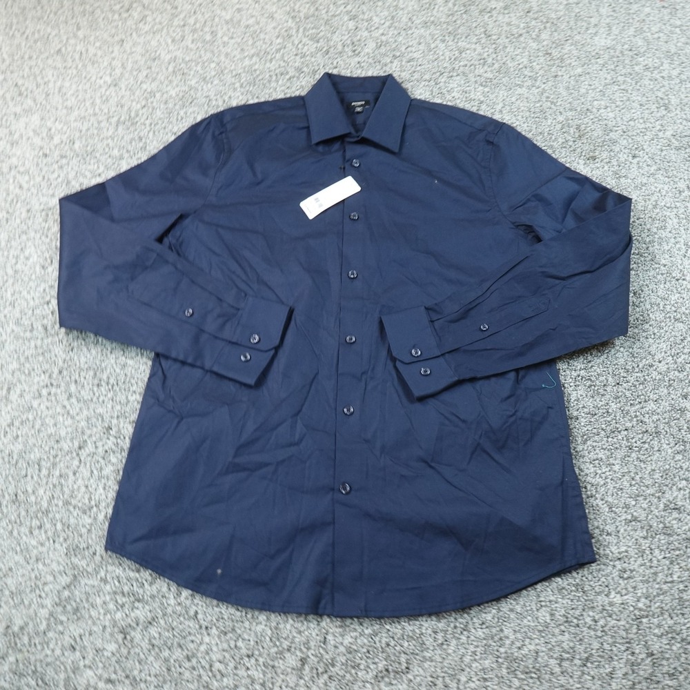 NEW Express Shirt Mens M 15.5 Blue Slim Fit Stretch Long Sleeve Button Up Dress